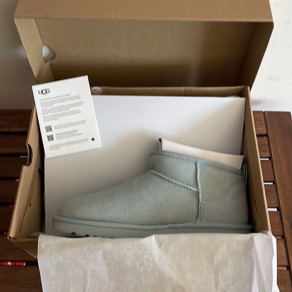 UGG Classic Ultra Mini Booties Seafoam USA Women Size 9/UK 7/EU 40 - Picture 11 of 12